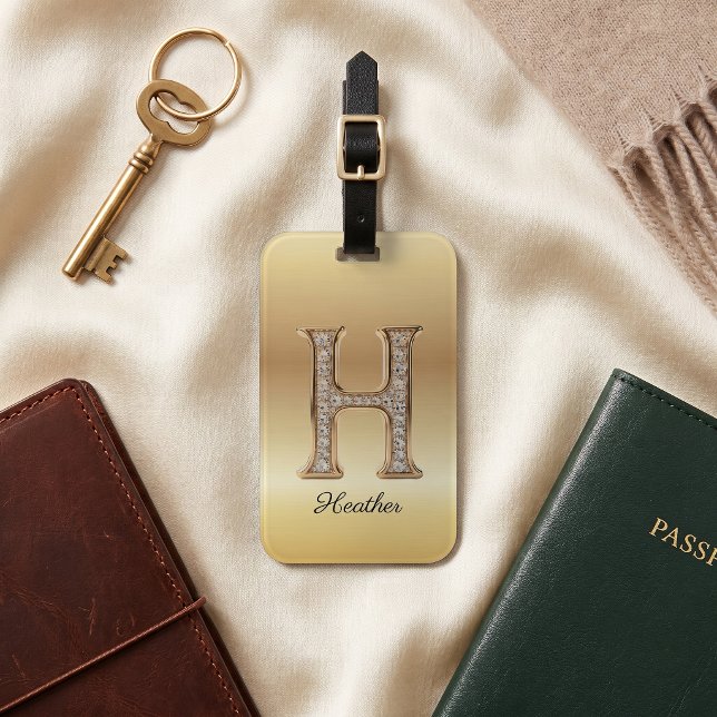 Glam Gold Diamant Monogramm Anfangsbuchstabe H Gepäckanhänger (Von Creator hochgeladen)