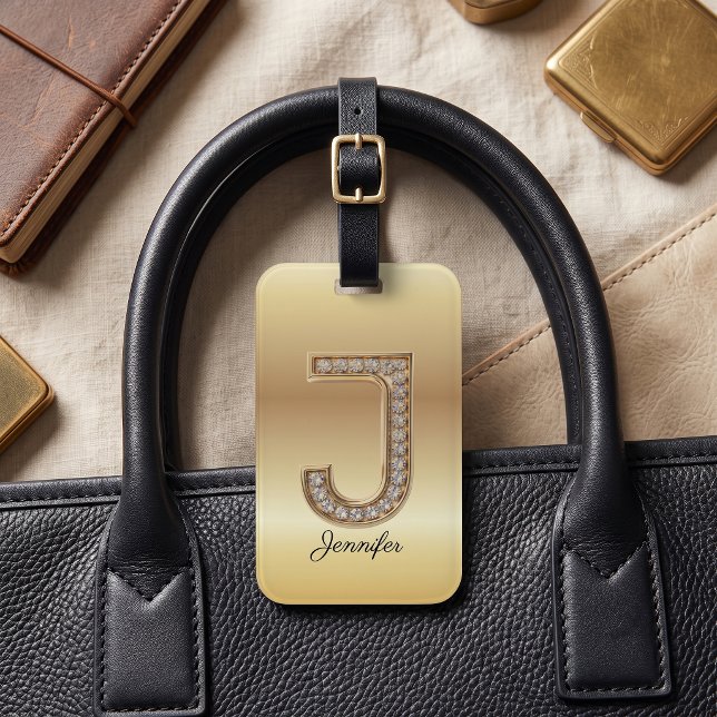 Glam Gold Diamant Monogramm Anfangsbuchstabe J Gepäckanhänger (Von Creator hochgeladen)
