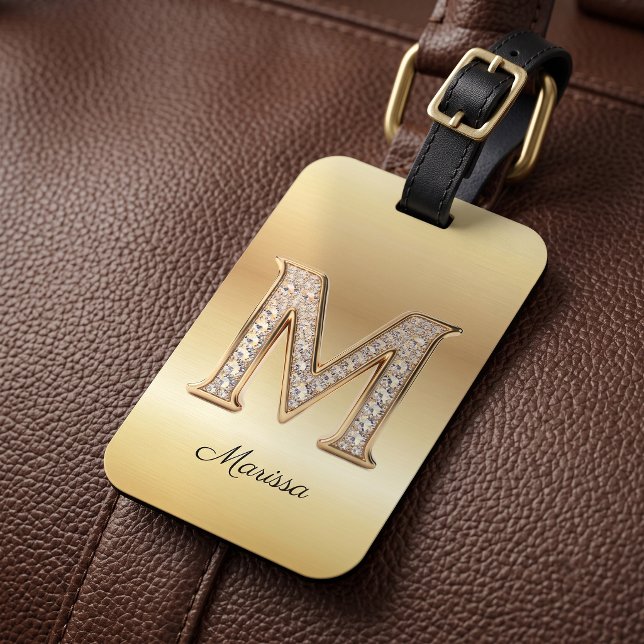 Glam Gold Diamant Monogramm Anfangsbuchstabe M Gepäckanhänger (Von Creator hochgeladen)