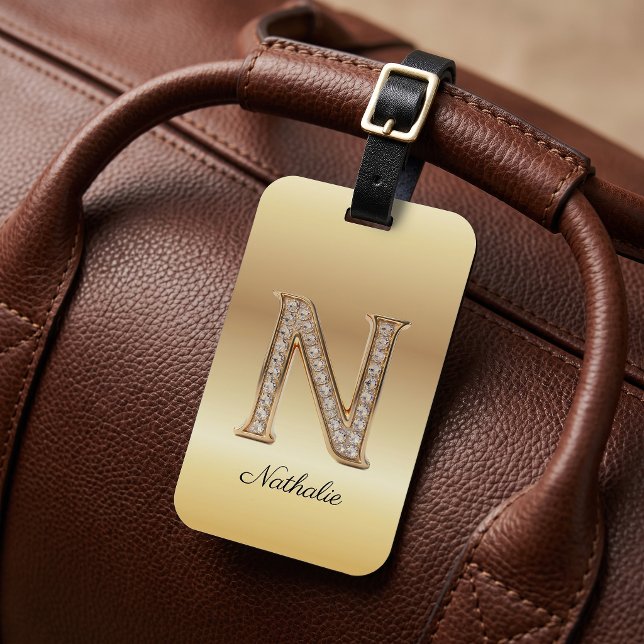 Glam Gold Diamant Monogramm Anfangsbuchstabe N Gepäckanhänger (Von Creator hochgeladen)