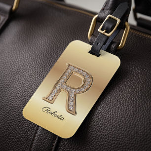 Glam Gold Diamant Monogramm Anfangsbuchstabe R Gepäckanhänger