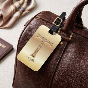 Glam Gold Diamant Monogramm Anfangsbuchstabe T Gepäckanhänger