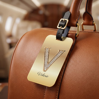 Glam Gold Diamant Monogramm Anfangsbuchstabe V Gepäckanhänger