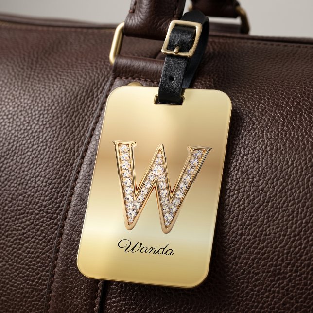 Glam Gold Diamant Monogramm Anfangsbuchstabe W Gepäckanhänger (Von Creator hochgeladen)