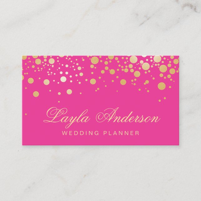 Glam Gold Dots Dekoration - Trendy Girly Hot Pink Visitenkarte (Vorderseite)