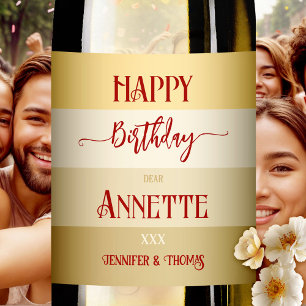 Glam Gold Elegante gestreift Geburtstag Weinetikett