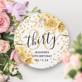 Glam Gold Floral Glitzer 30. Geburtstagsschrift Geschenkanhänger