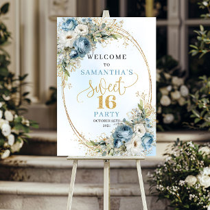 Glam Gold Floral Sweet 16 Willkommensboard Poster