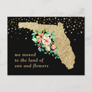 Glam Gold Florida Karte Florale Umzugsankündigung