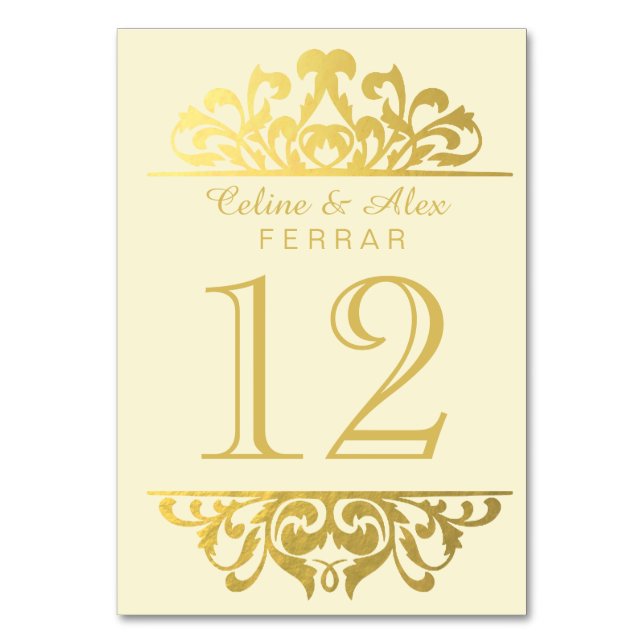 Glam Gold Foil Blüht Tischnummern | Elfenbeingold (Vorderseite)