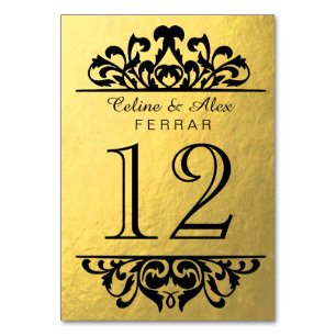 Glam Gold Foil Blüht Tischnummern   Goldschwarz