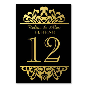 Glam Gold Foil Blüht Tischnummern   Schwarzes Gold