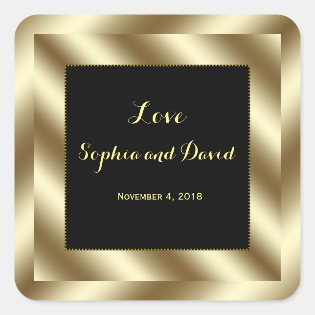 Glam Gold Foil und Black Wedding Custom Quadratischer Aufkleber (Vorderseite)