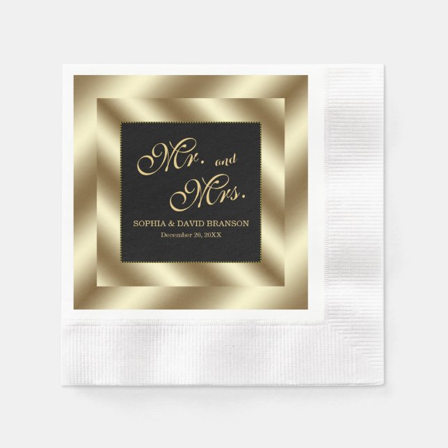 Glam Gold Foil und Black Wedding Serviette (Vorderseite)