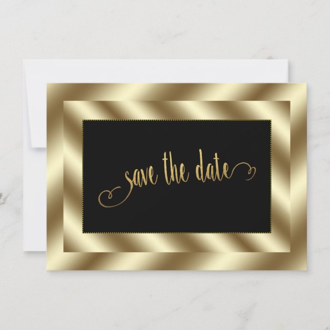 Glam Gold Foil und Black Wedding speichern das Dat Einladung (Vorderseite)