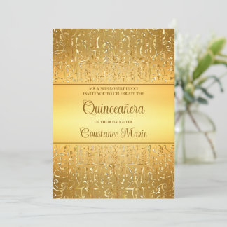 Glam Gold Frame Quinceanera Einladung