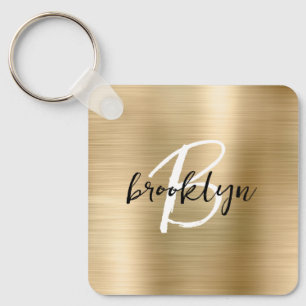 Glam Gold gebürstetes Metall-Monogramm Schlüsselanhänger