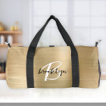 Glam Gold gebürstetes Metall Schwarz-Weiß-Monogram Duffle Bag<br><div class="desc">Diese personalisierte Duffeltasche ist mit einem Monogramm und einem Vornamen in modernem Schwarz-Weiß-Drehbuch auf einem verglasten goldenen Imitat gebürstet Metall Hintergrund.</div>