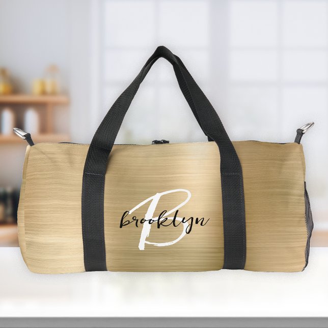 Glam Gold gebürstetes Metall Schwarz-Weiß-Monogram Duffle Bag (Von Creator hochgeladen)