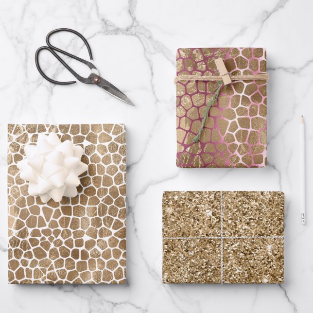 Glam Gold Giraffe Print Geschenkpapier Set (Vorderseite)