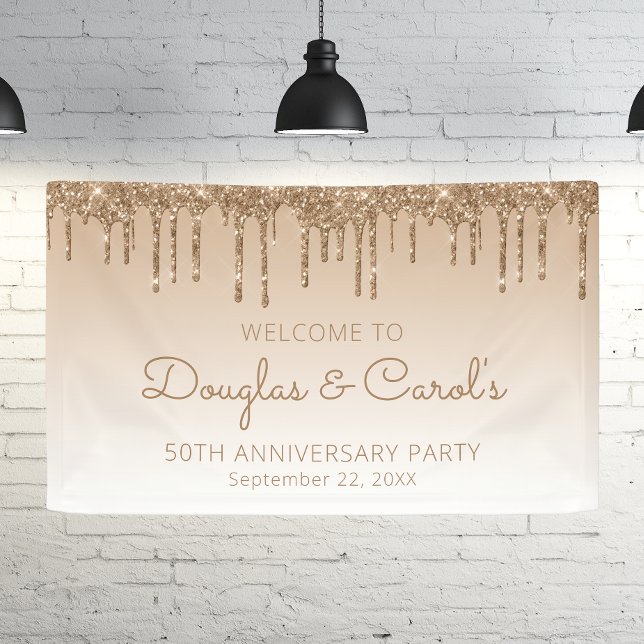 Glam Gold Glitter Drip 50th Anniversary Party Banner (Von Creator hochgeladen)