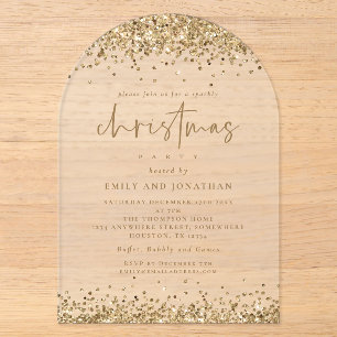 Glam Gold Glitter Ränder Weihnachtsfeier Acryleinladungen