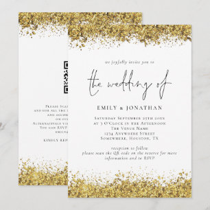 Glam Gold Glitzer Borders Script QR Code Hochzeit Einladung