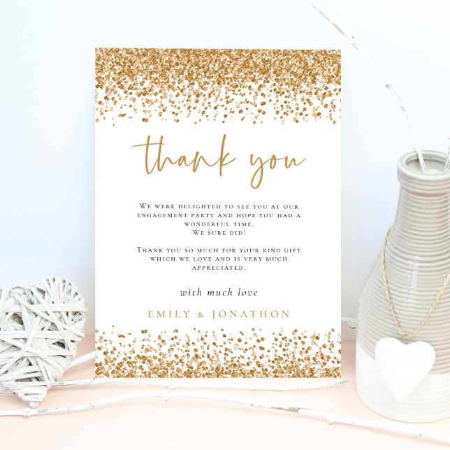 Glam Gold Glitzer Borders Verlobung Vielen Dank Karte (Von Creator hochgeladen)