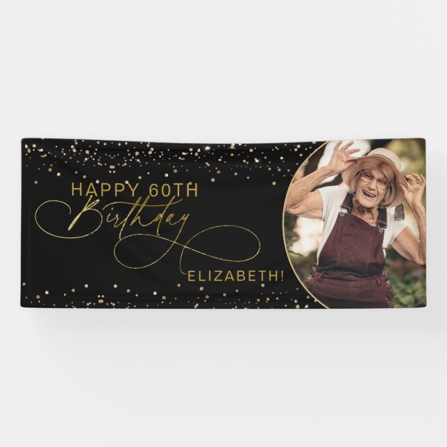 Glam Gold Glitzer Confetti Foto Erwachsene Geburts Banner (Horizontal)
