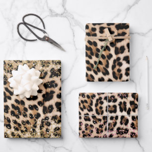 Glam Gold Glitzer Cream Leopard Glitzer Geschenkpapier Set