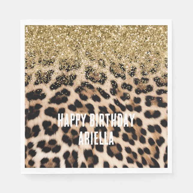 Glam Gold Glitzer Creme Leopard Print Serviette (Vorderseite)