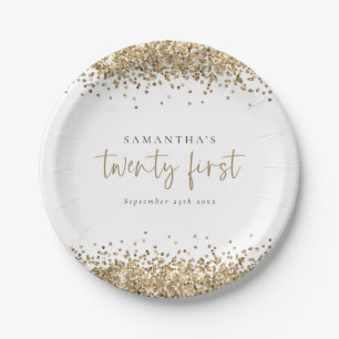 Glam Gold Glitzer Datum 21. Party Pappteller