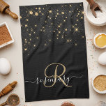 Glam Gold Glitzer Diamond Sparkle Elegantes Monogr Geschirrtuch<br><div class="desc">Erstellen Sie Ihr eigenes personalisiertes schwarz-goldfarbenes Küchentuch mit Ihrem individuellen Monogramm und Namen.</div>