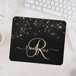 Glam Gold Glitzer Diamond Sparkle Elegantes Monogr Mousepad
