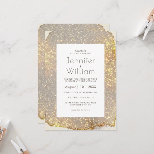 Glam Gold Glitzer Elegante Moderne Hochzeit Einladung (Vorderseite/Rückseite Beispiel)