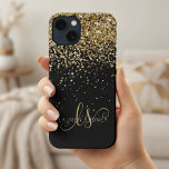 Glam Gold Glitzer Elegantes Monogramm iPhone Hülle<br><div class="desc">Glam Gold Glitzer Elegant Monogram iPhone Case. Dieses schicke Gehäuse mit elegantem goldglänzenden Glitzer auf schwarzem Hintergrund ist einfach zu personalisieren. Das Design enthält Ihr handgeschriebenes Skriptmonogramm mit hübschen Wirbel und Namen.</div>