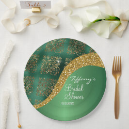 Glam Gold Glitzer Green Metallic Bridal Pappteller
