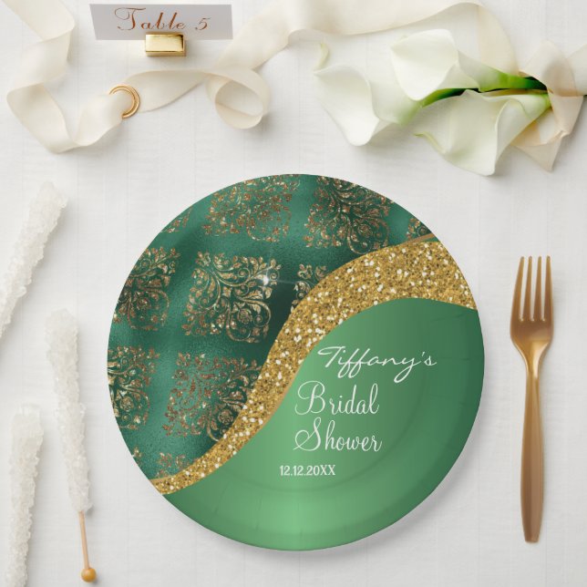 Glam Gold Glitzer Green Metallic Bridal Pappteller (Hochzeit)