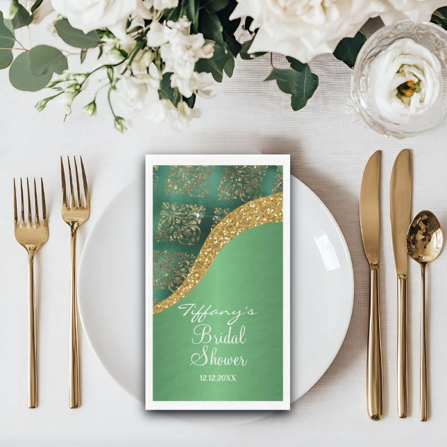 Glam Gold Glitzer Green Metallic Bridal Serviette (Von Creator hochgeladen)