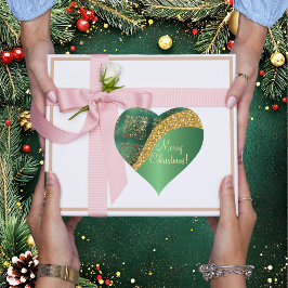 Glam Gold Glitzer Green Metallic Herz-Aufkleber