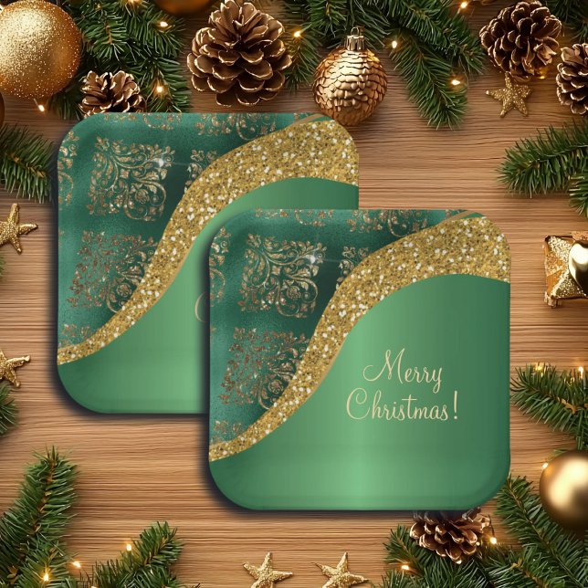 Glam Gold Glitzer Green Metallic Pappteller (Von Creator hochgeladen)