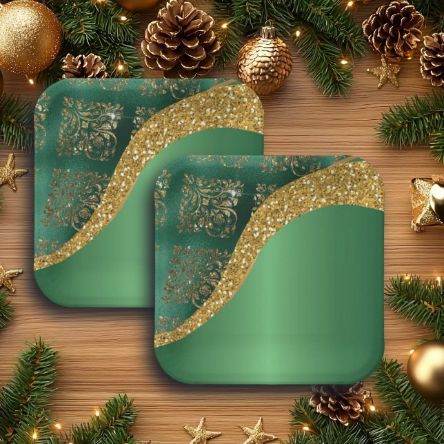 Glam Gold Glitzer Green Metallic Pappteller (Von Creator hochgeladen)