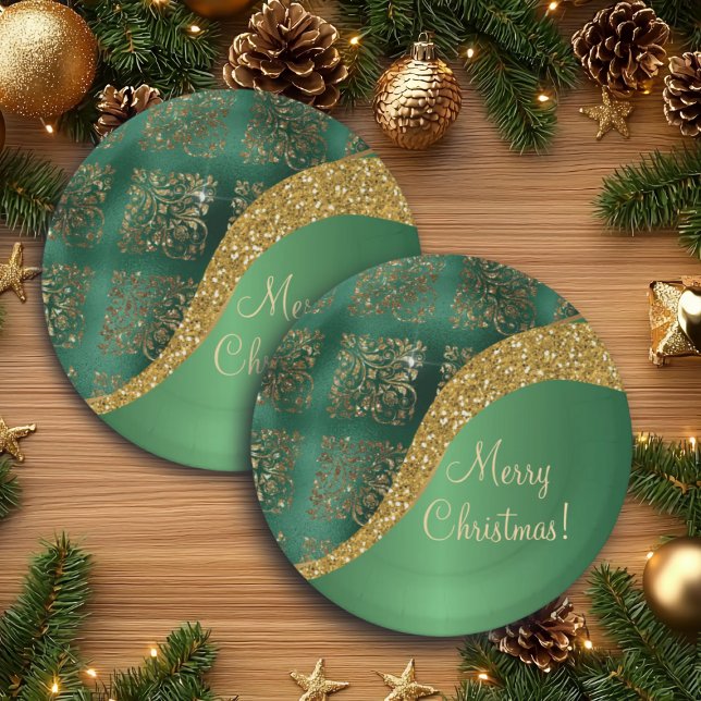 Glam Gold Glitzer Green Metallic Pappteller (Von Creator hochgeladen)