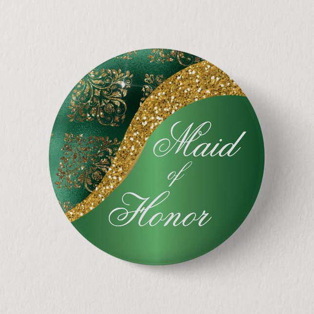Glam Gold Glitzer Green Metallic Trauzeugin Button (Vorderseite)