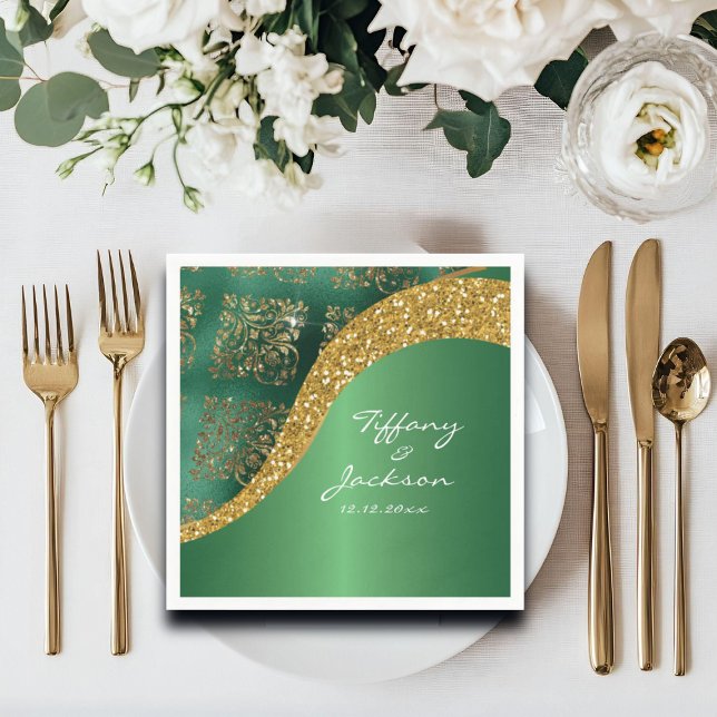 Glam Gold Glitzer Green Metallic Wedding Serviette (Von Creator hochgeladen)