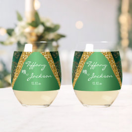 Glam Gold Glitzer Green Metallic Wedding Weinglas Ohne Stiel