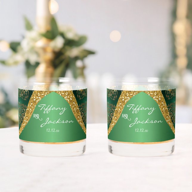 Glam Gold Glitzer Green Metallic Wedding Whiskyglas (Insitu (Hochzeit))
