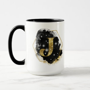 Glam Gold Glitzer J Monogram Tasse