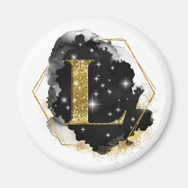Glam Gold Glitzer L Monogram Magnet (Vorne)