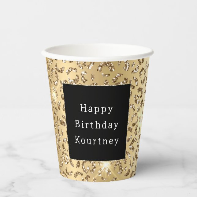 Glam Gold Glitzer Leopard Pappbecher (Vorderseite)